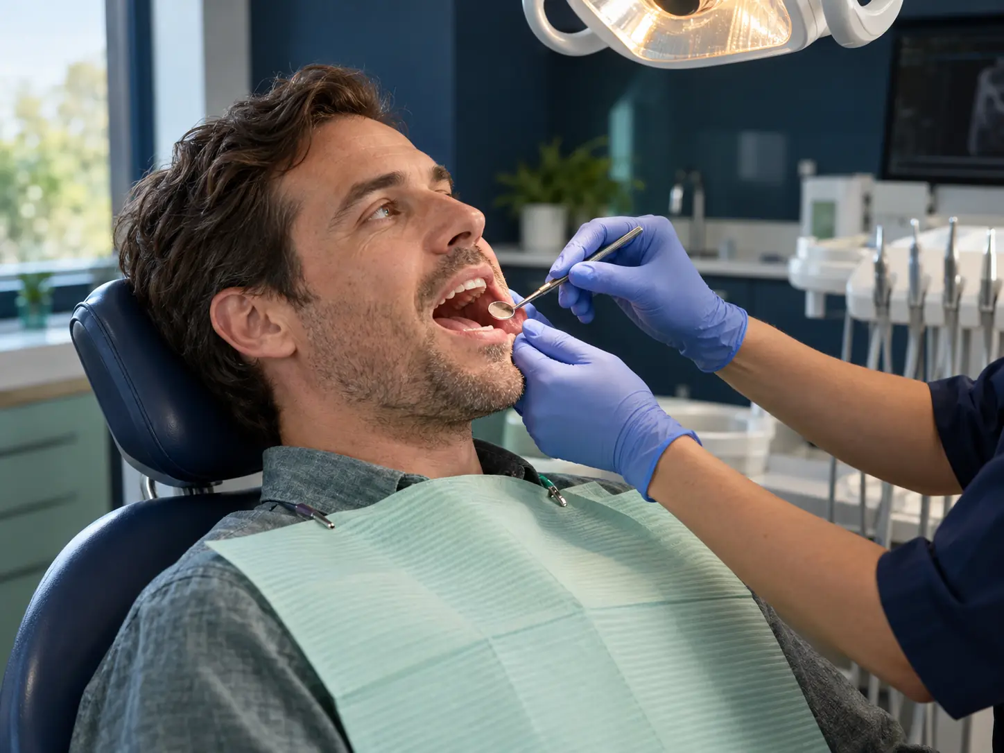 Oral cancer screening examination using a dental mirror
